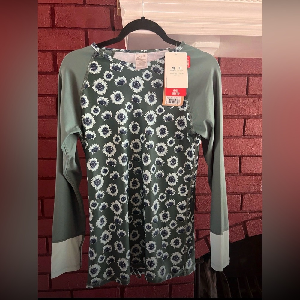 Women's Sage Green Floral Long Sleeve Swim Top